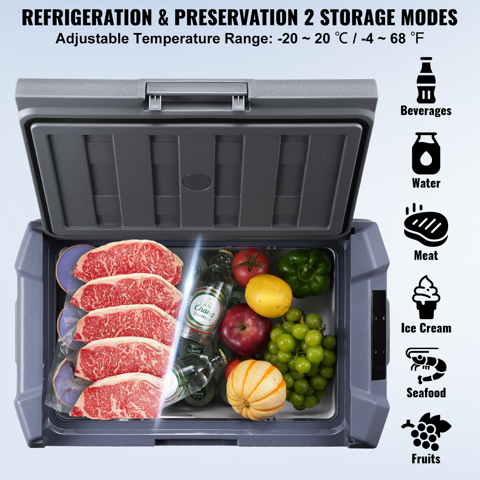 VEVOR 8/15/20/25/30/45/50/75L Portable Car Refrigerator Freezer Single Zone APP