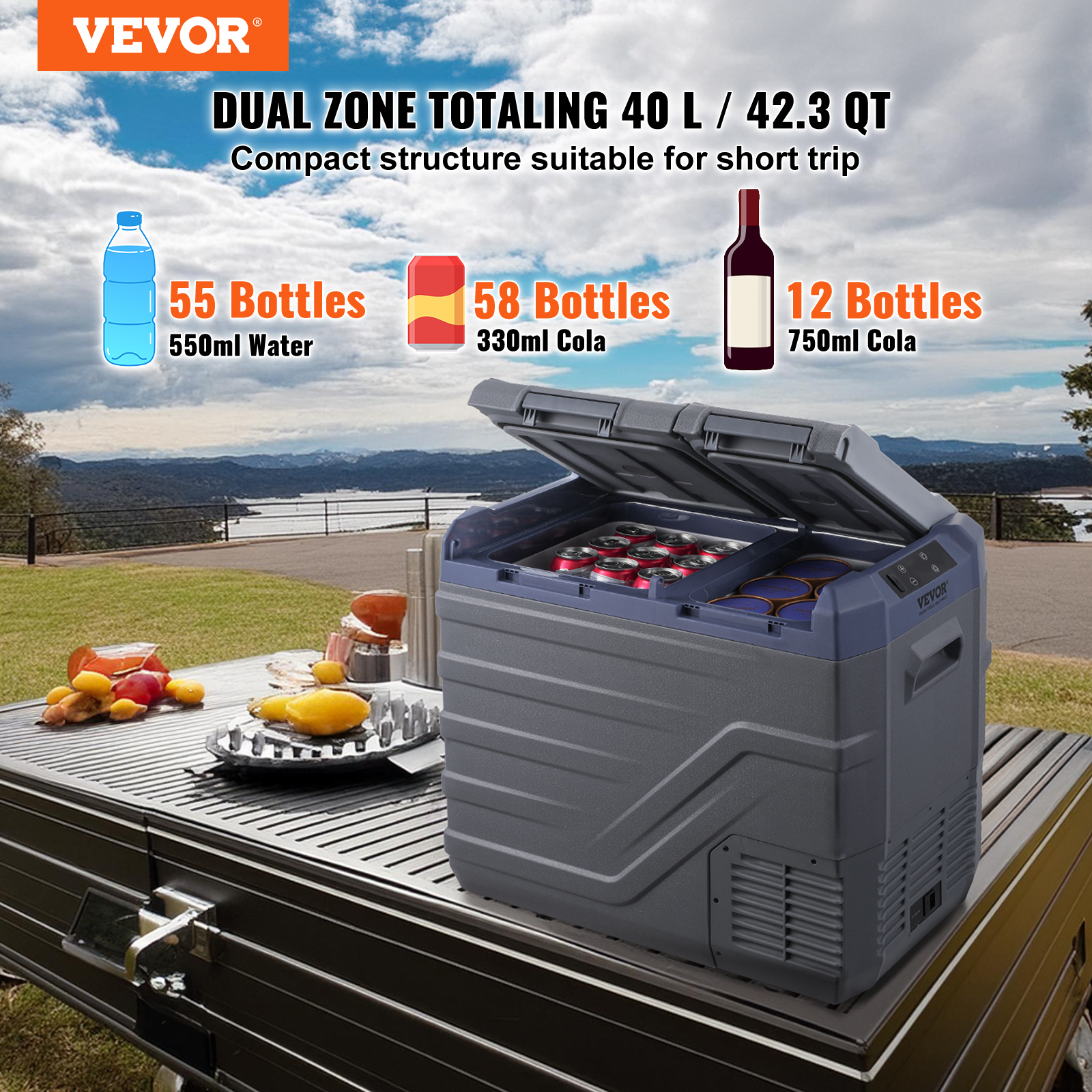 VEVOR 15/30/35/40/45/115L Portable Car Refrigerator Freezer Compressor Dual Zone