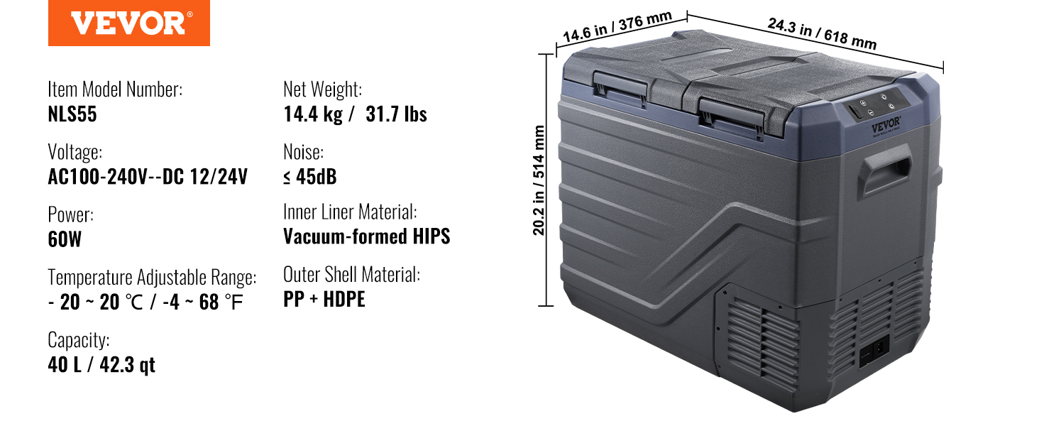 Portable car refrigerator,40 L,dual zone
