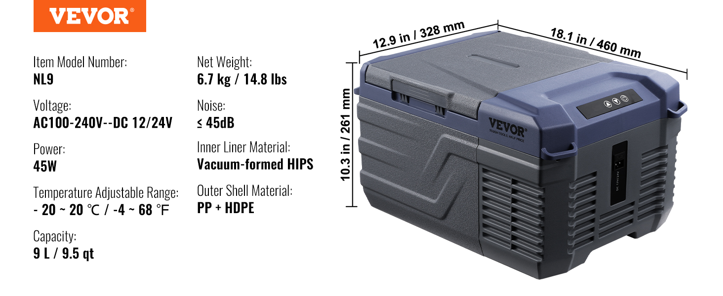 Portable car refrigerator,9 L,single zone