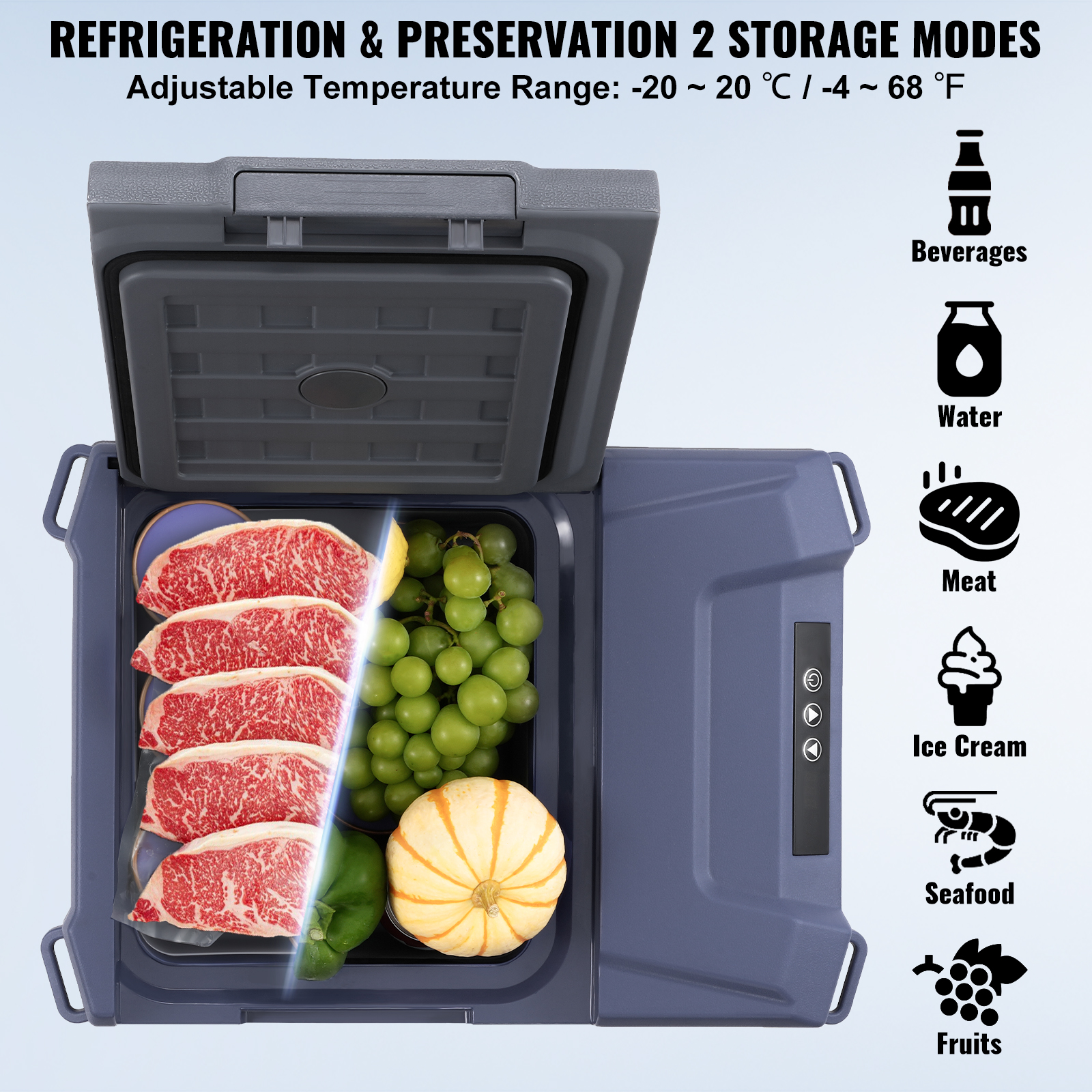 VEVOR 8/15/20/25/30/45/50/75L Portable Car Refrigerator Freezer Single Zone APP