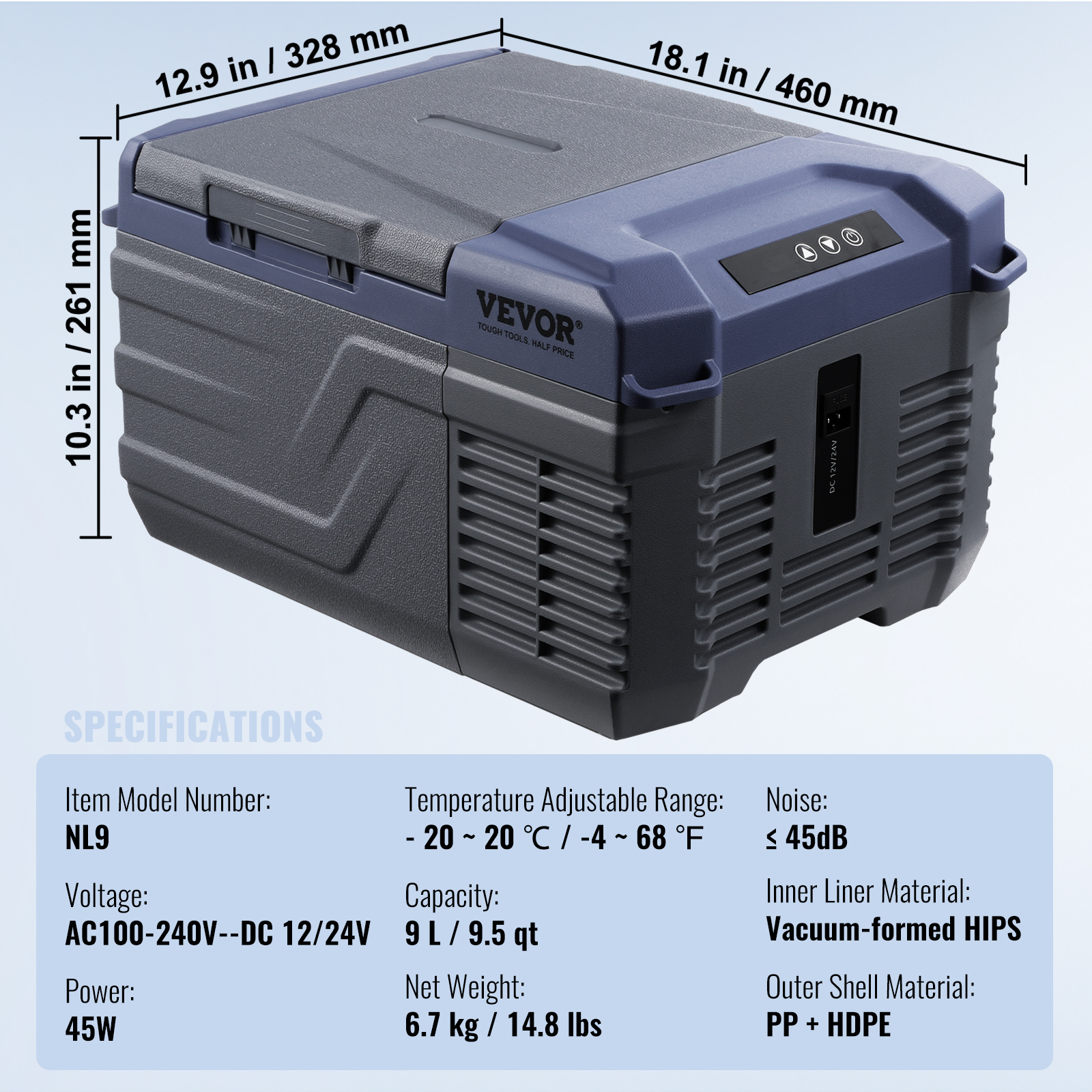 VEVOR 8/15/20/25/30/45/50/75L Portable Car Refrigerator Freezer Single Zone APP