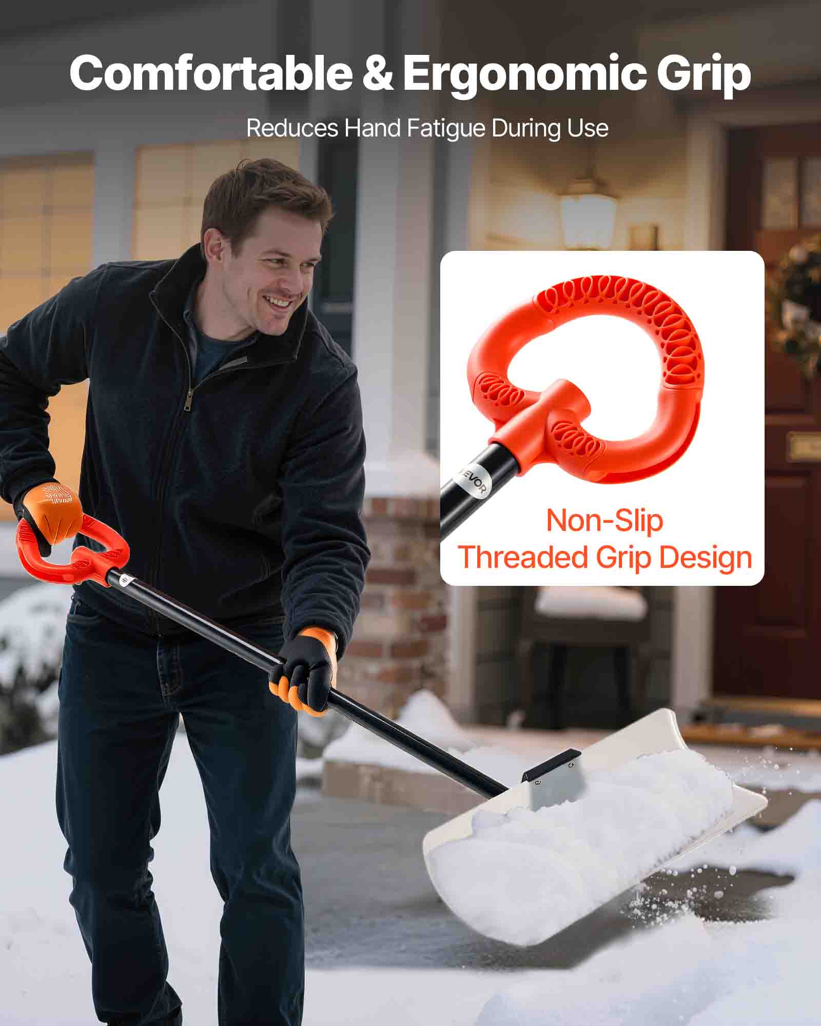 VEVOR Snow Pusher Shovel 24" 30" 36" 48" Snow Plow for Driveway Ergonomic Grip