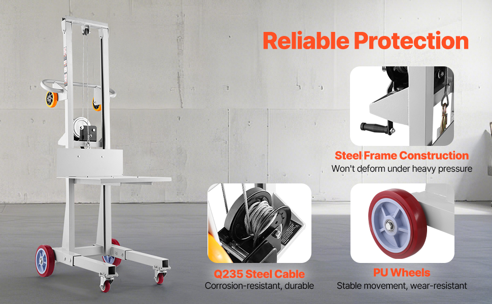 Material Lift Winch Stacker 400 lbs Capacity Pallet Truck Dolly 51.1 in Max Lift