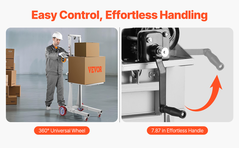 Material Lift Winch Stacker 400 lbs Capacity Pallet Truck Dolly 51.1 in Max Lift