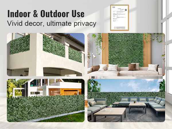 VEVOR Ivy Privacy Fence, 59 x 118in Artificial Green Wall Screen, Greenery Ivy Fence with Mesh Cloth Backing and Strengthened Joint, Faux Hedges Vine Leaf Decoration for Outdoor Garden, Yard, Balcony