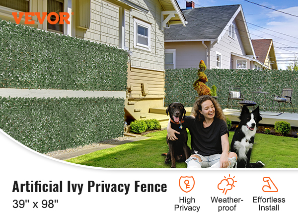 VEVOR Ivy Privacy Fence, 39 x 98 in Artificial Green Wall Screen, Greenery Ivy Fence with Strengthened Joint, Faux Hedges Vine Leaf Decoration for Outdoor Garden, Yard, Balcony, Patio Decor