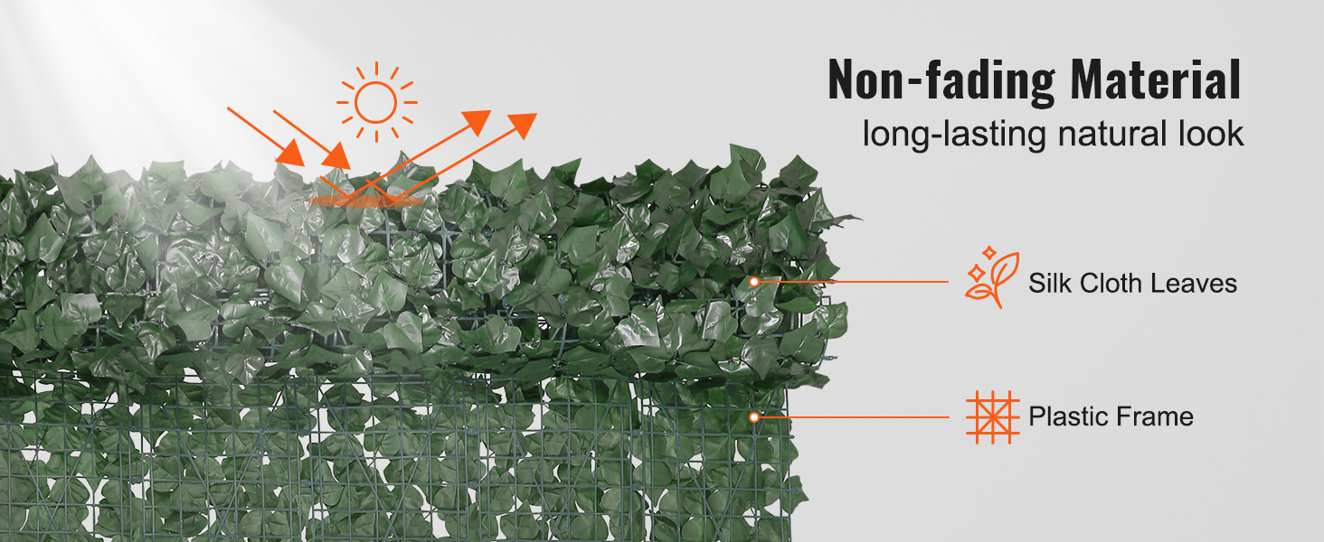 VEVOR mesterséges sövény 244 x 183 cm Borostyán levél adatvédelmi képernyő Selyemszövet levelek műanyag keret anyaga Adatvédelem képernyő levelekkel Fal zöldítése Ültetőfal Ideális kerti terasz erkélyéhez