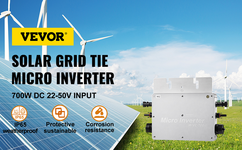 VEVOR Grid Tie Solar Inverter, 1000W MPPT Power Inverter, 50/60 Hz Solar Grid  Tie System, Grid Tie Inverter, DC10.8-30V Input to AC90-140V Output Wind  Turbine Grid Tie Inverter for Solar Panel System 