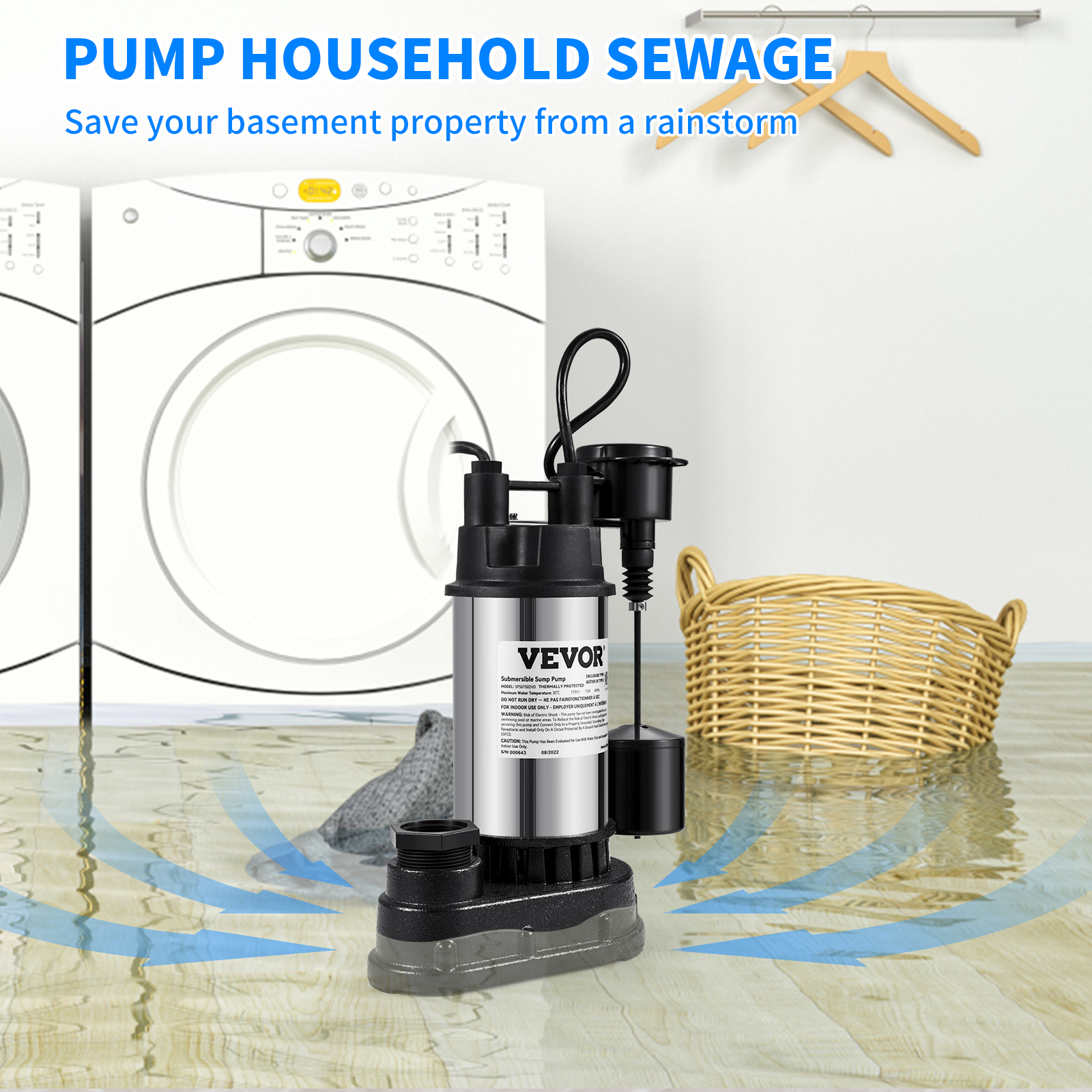 Submersible Sump Pump Water Pump 0.5/0.75/1/1.5 HP 66/72/93/98/100GPM Flow - Picture 16 of 62