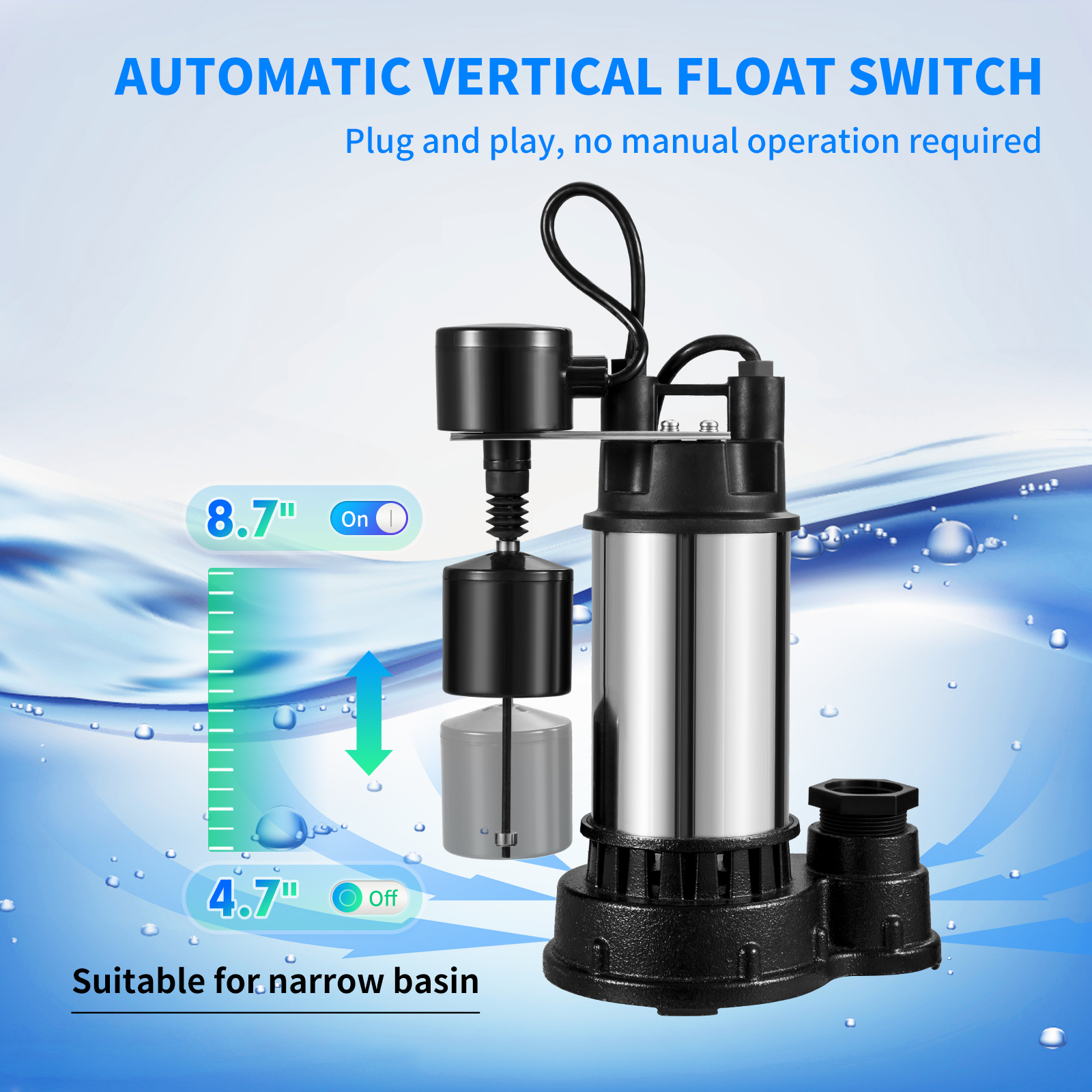 Submersible Sump Pump Water Pump 0.5/0.75/1/1.5 HP 66/72/93/98/100GPM Flow - Picture 19 of 62