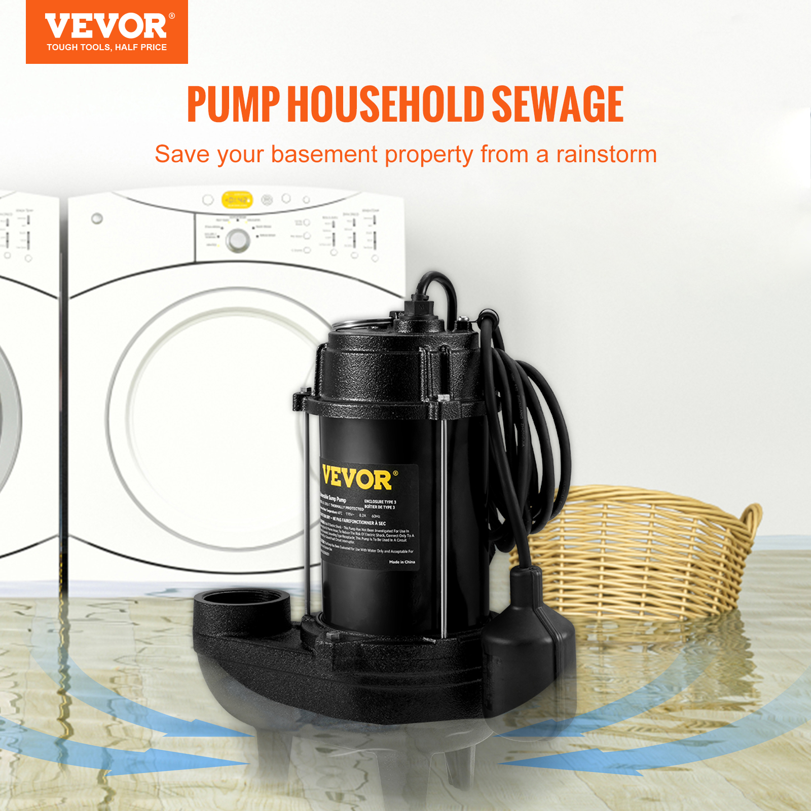 Submersible Sump Pump Water Pump 0.5/0.75/1/1.5 HP 66/72/93/98/100GPM Flow - Picture 40 of 62