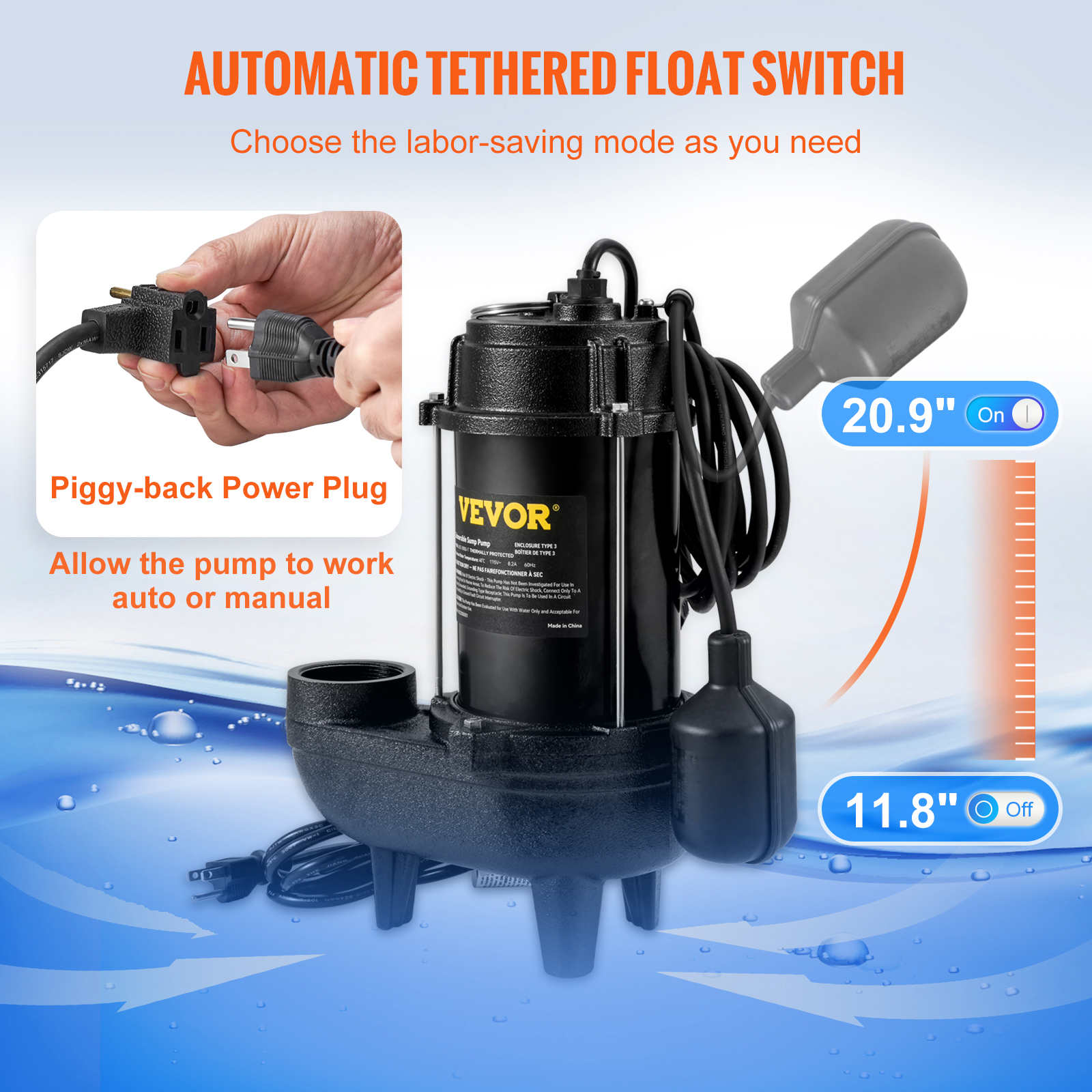 Submersible Sump Pump Water Pump 0.5/0.75/1/1.5 HP 66/72/93/98/100GPM Flow - Picture 43 of 62