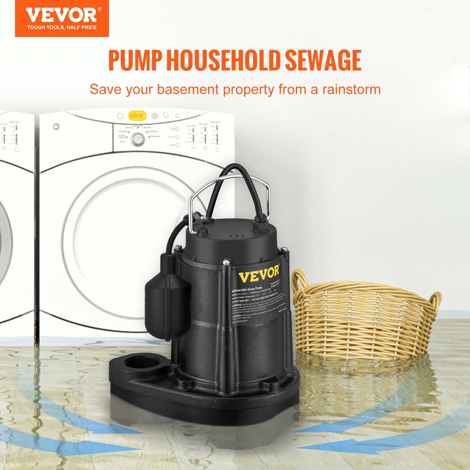 Submersible Sump Pump Water Pump 0.5/0.75/1/1.5 HP 66/72/93/98/100GPM Flow - Picture 28 of 62