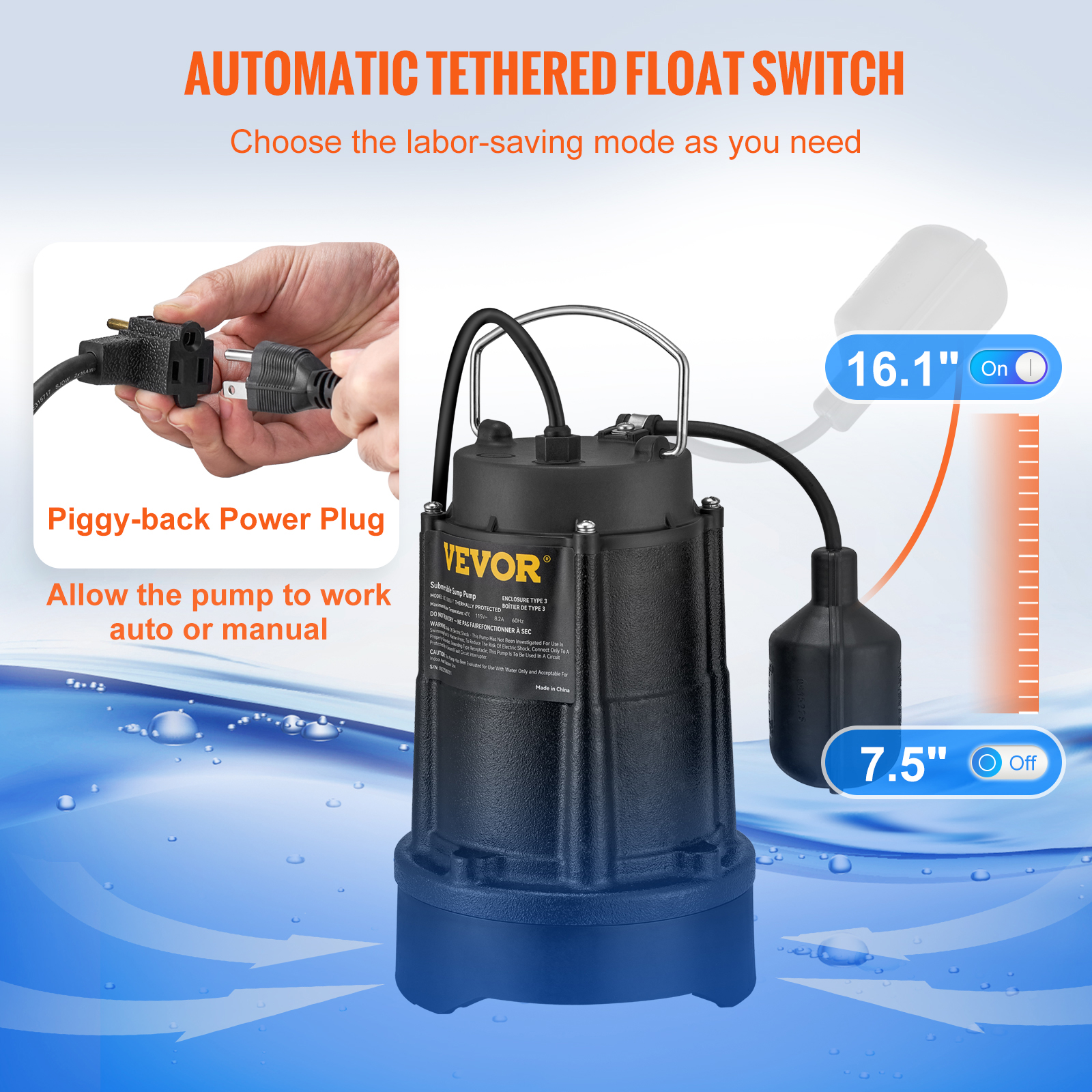 Submersible Sump Pump Water Pump 0.5/0.75/1/1.5 HP 66/72/93/98/100GPM Flow - Picture 31 of 62