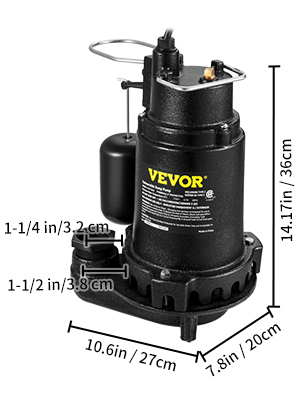 VEVOR Bomba de agua sumergible para aguas residuales 3/4 HP 5880GPH Hierro  fundido con flotador