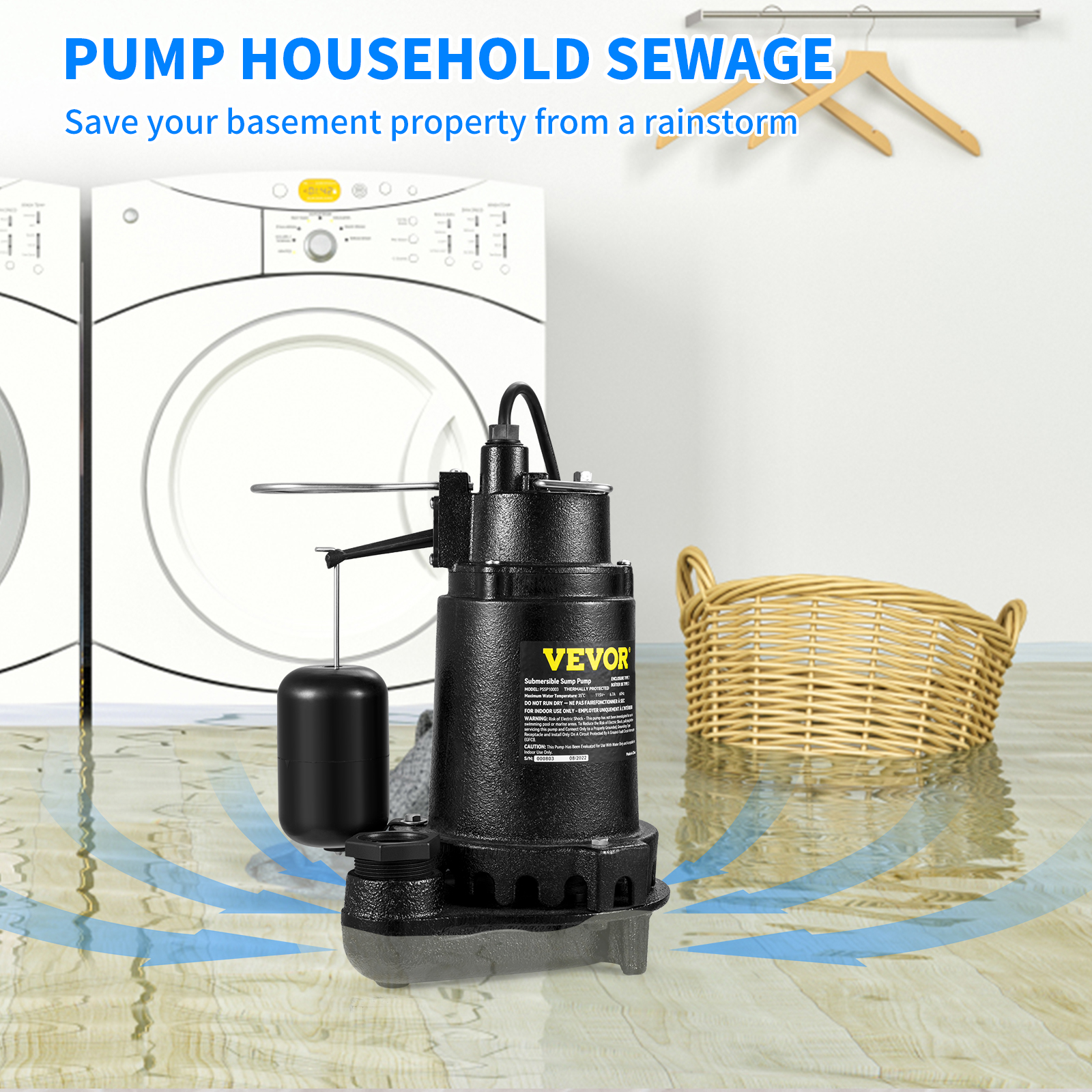 Submersible Sump Pump Water Pump 0.5/0.75/1/1.5 HP 66/72/93/98/100GPM Flow - Picture 52 of 62