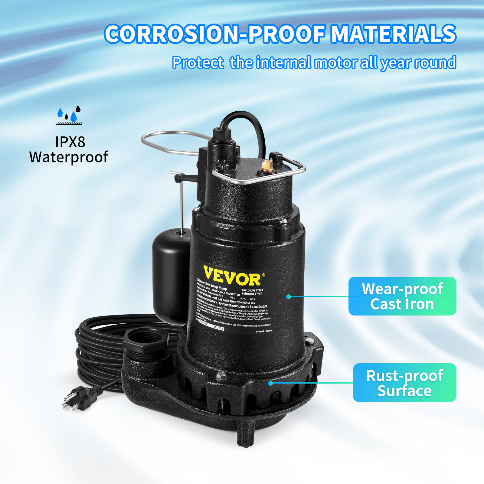 Submersible Sump Pump Water Pump 0.5/0.75/1/1.5 HP 66/72/93/98/100GPM Flow - Picture 54 of 62