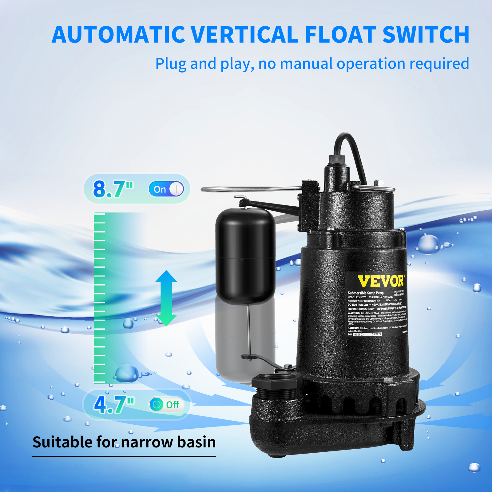 Submersible Sump Pump Water Pump 0.5/0.75/1/1.5 HP 66/72/93/98/100GPM Flow - Picture 55 of 62