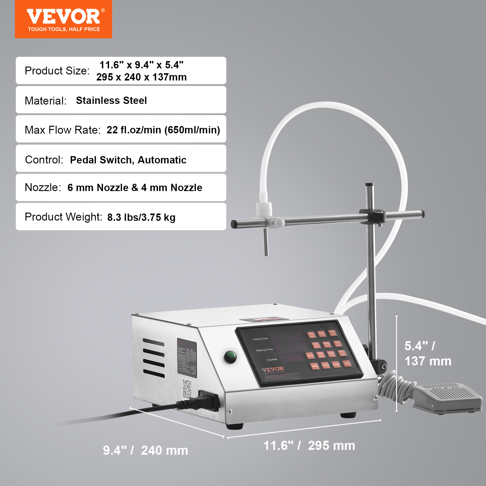 VEVOR Automatic Liquid Filling Machine Digital Control Bottle Filler 5-50/5-300g - Picture 19 of 96