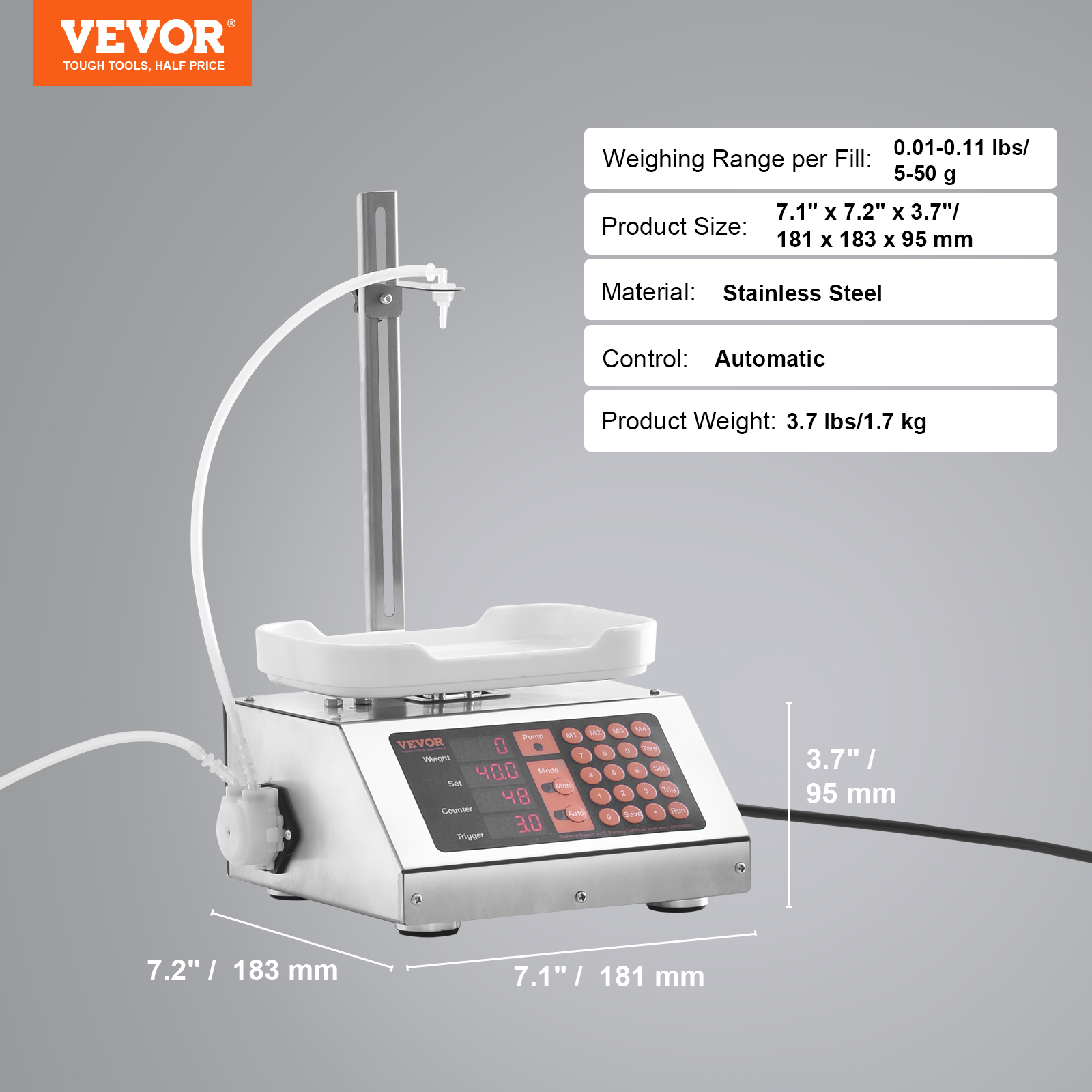 VEVOR Automatic Liquid Filling Machine Digital Control Bottle Filler 5-50/5-300g - Picture 7 of 96