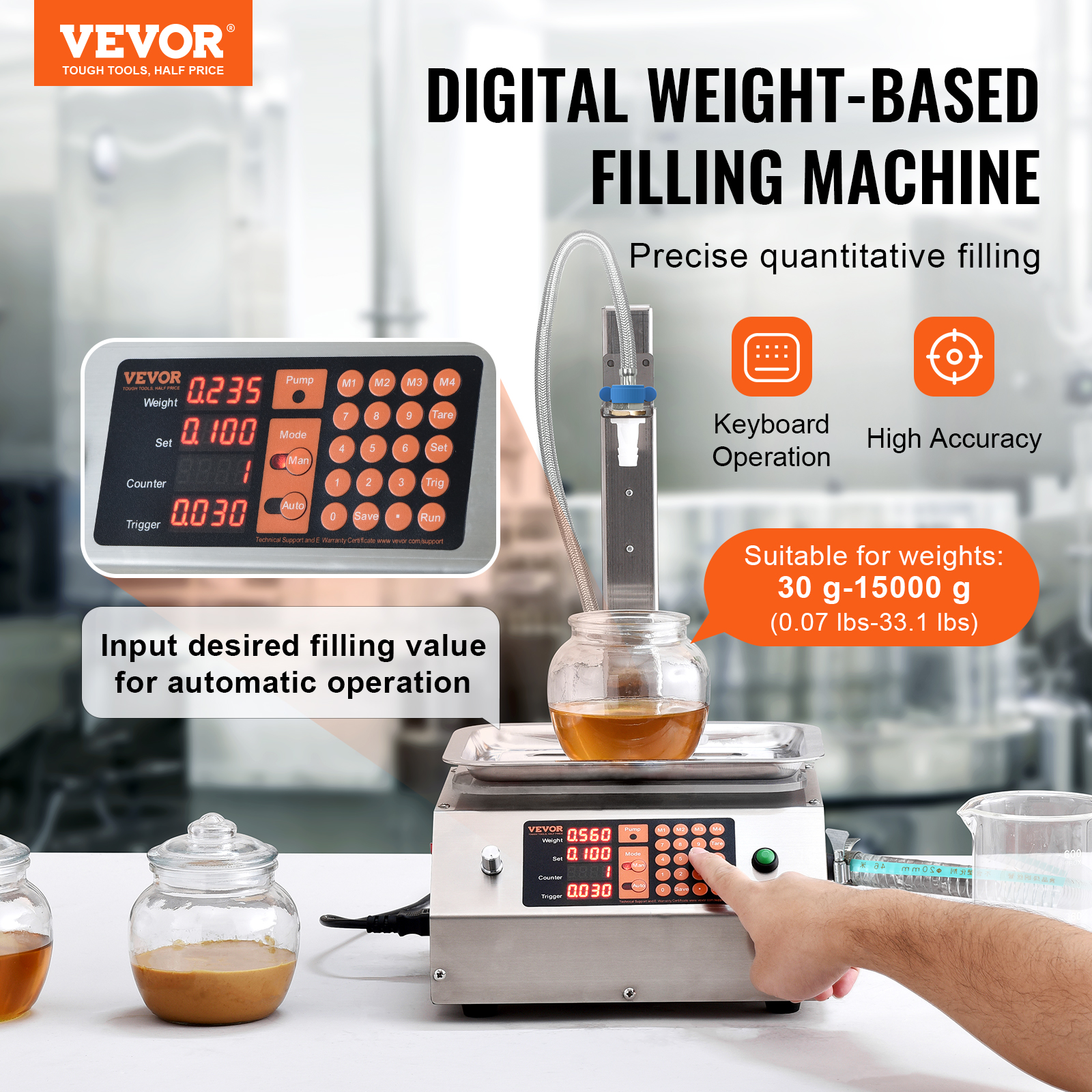 VEVOR Automatic Liquid Filling Machine Digital Control Bottle Filler 5-50/5-300g - Picture 50 of 96