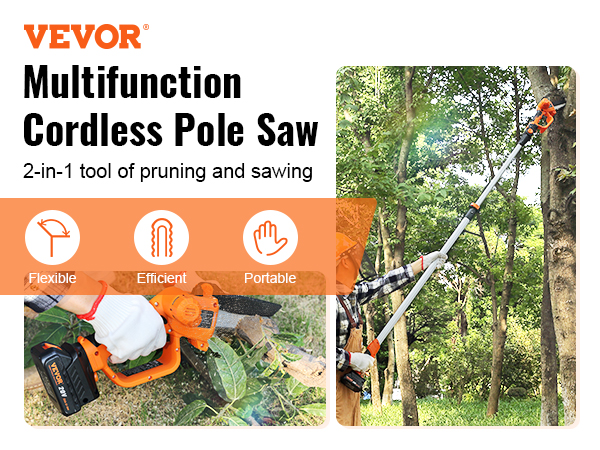 Pole Saw 8-Inch Cordless Pole Saws for Tree Trimming, 15-Feet MAX Reach  Electric Pole Saw, 16ft/s Cutting Speed Auto Oiling Multi-Angle Pole  Chainsaw