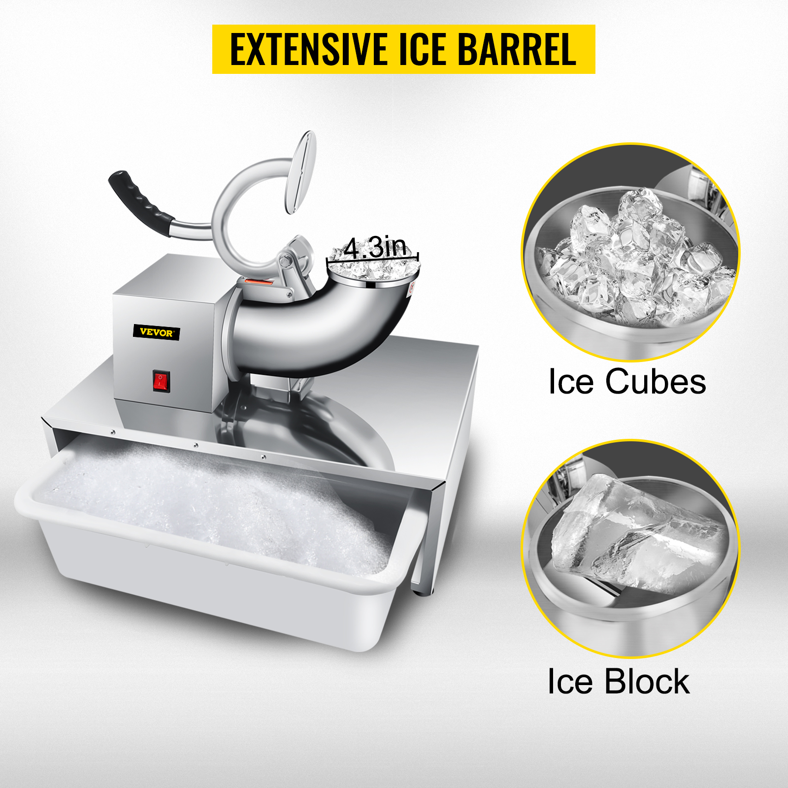 VEVOR Commercial Ice Shaver Crusher 265lbs per Hour Electric Snow Cone Maker with 4.4lbs Ice Box 300W Tabletop Shaved Ice Machine for Parties Events
