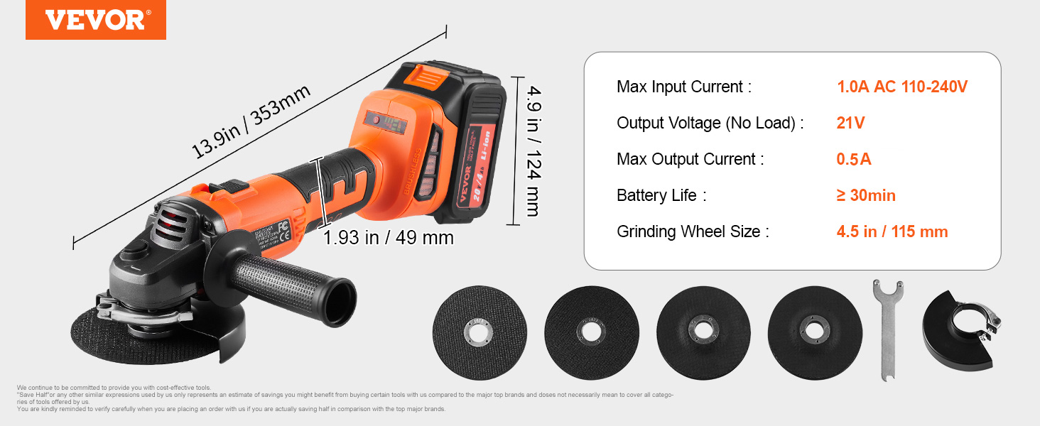 BENTISM Cordless Angle Grinder Kit For 4-1/2'' 9000 rpm, Cordless Electric  Grinder Power with 20V Fast Charger for Cutting, Polishing, Grinding, Rust  Removal 