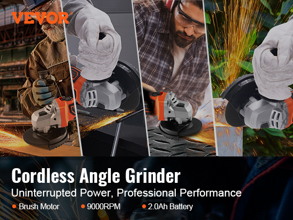 VEVOR Cordless Angle Grinder Kit for 4-1/2'' 9000 RPM Cordless Electric Grinder Power with 20V Fast Charger for Cutting Polishing Grinding Rust