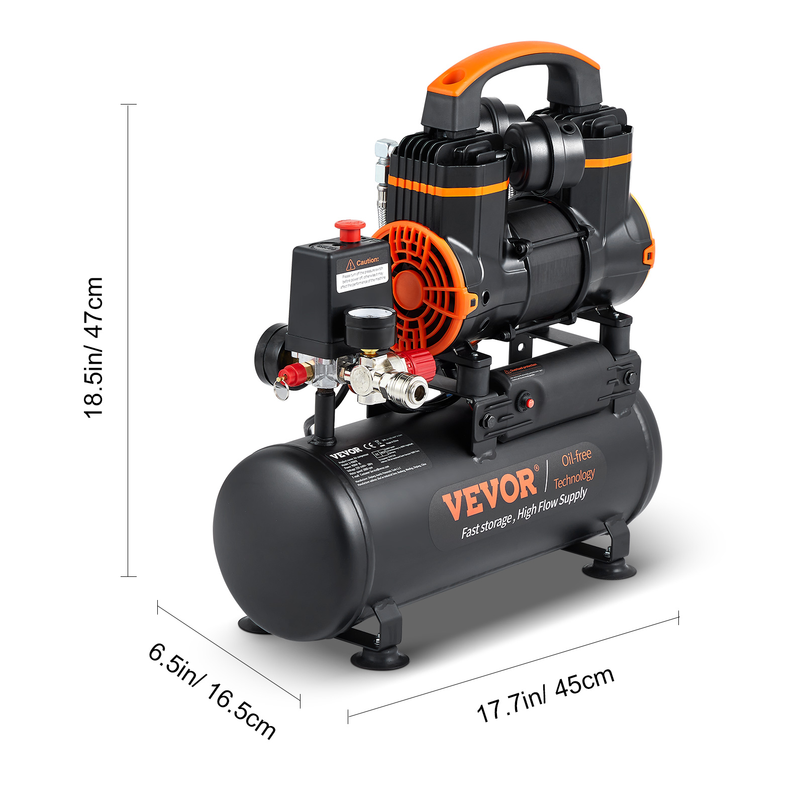VEVOR Compressore deAria 8L Portatile Senza Olio Motore 900W Velocita ...