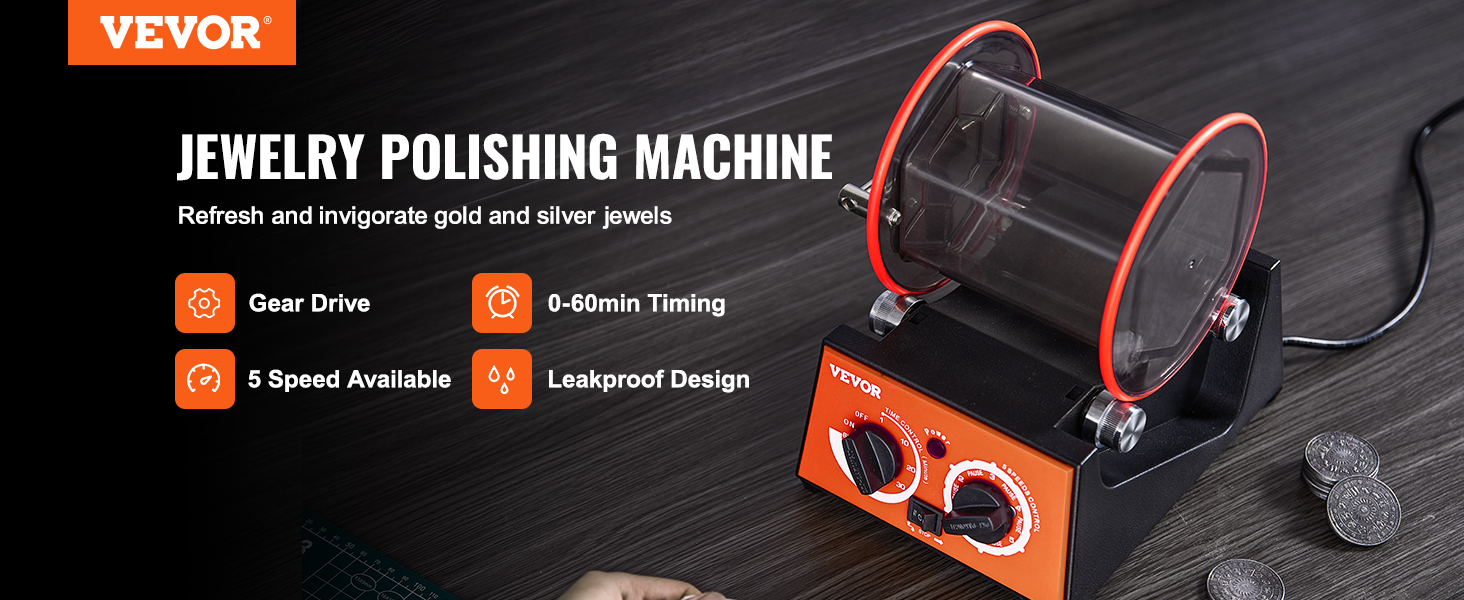 VEVOR Jewelry Polisher Tumbler, 6.6lbs/3kg Capacity Mini Rotary Tumbler  Machine with 0-60 Minutes Timer, 5 Speeds Jewelry Rotary Finisher for  Surface Polishing Grinding Buffing Gemstones Jewels Coins