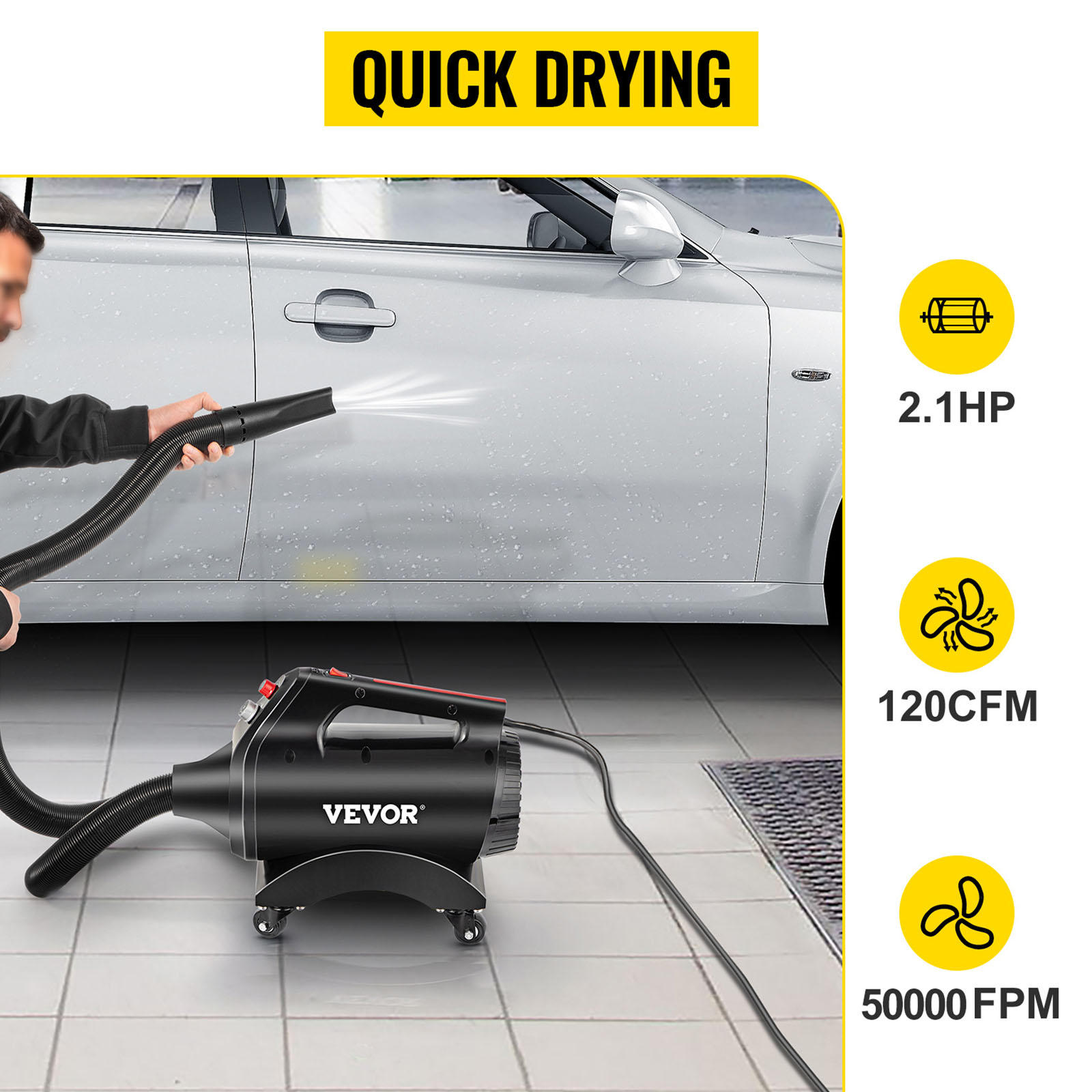 VEVOR Car Dryer Blower 2.1HP,Powerful Car Air blower with 120CFM