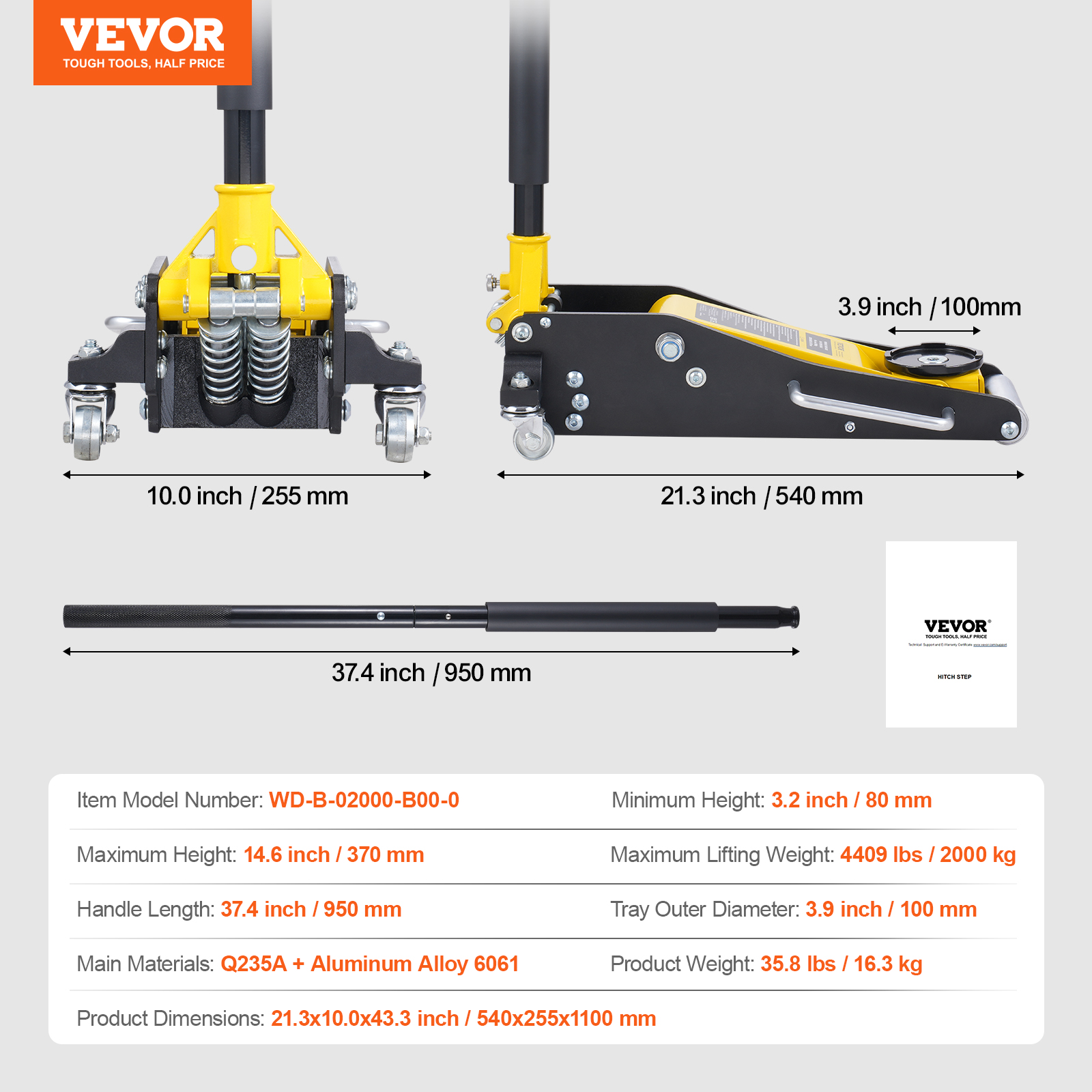 VEVOR Low Profile Floor Jack 1.5-3T Heavy Duty Single/Dual Piston Hydraulic Pump