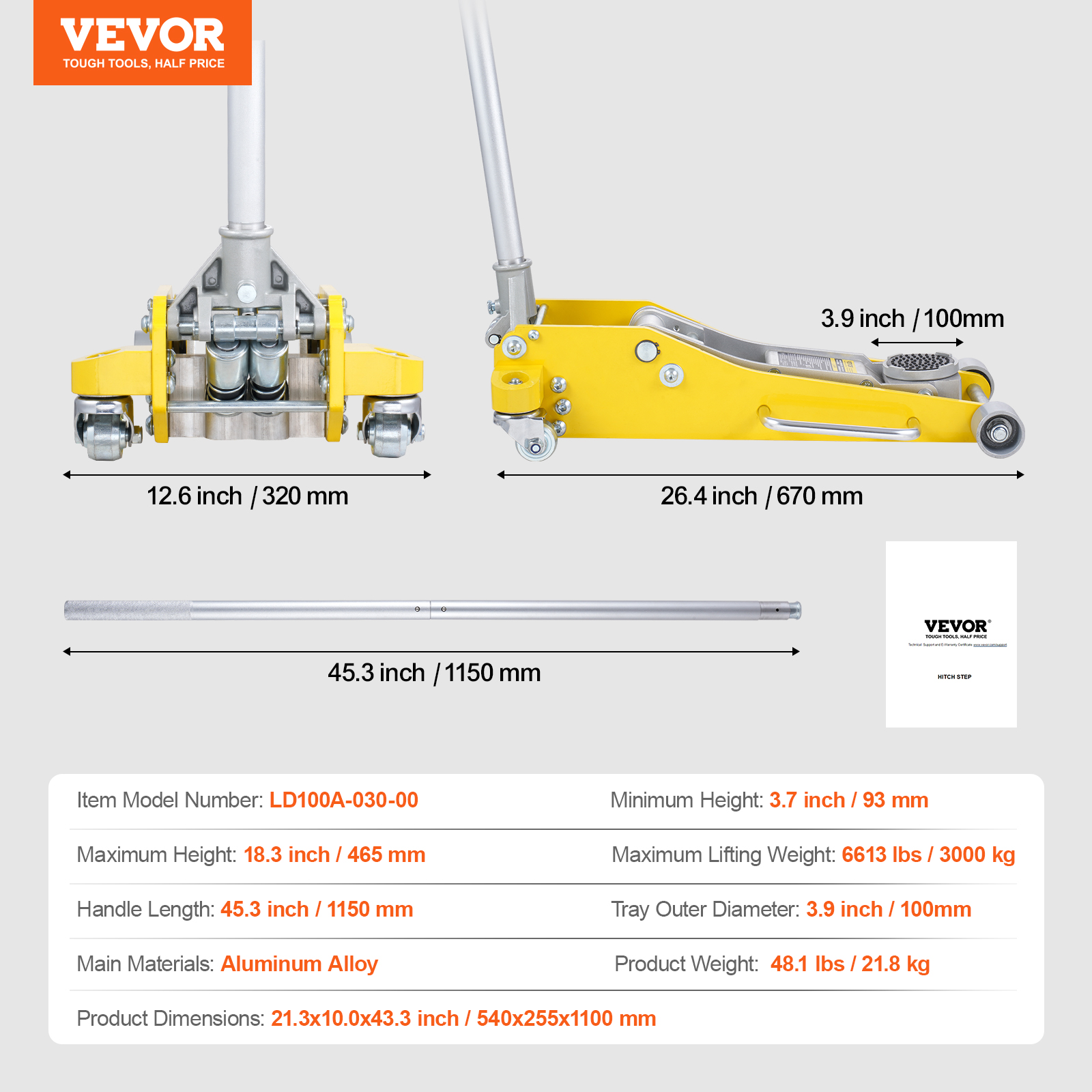 VEVOR Low Profile Floor Jack 1.5-3T Heavy Duty Single/Dual Piston Hydraulic Pump