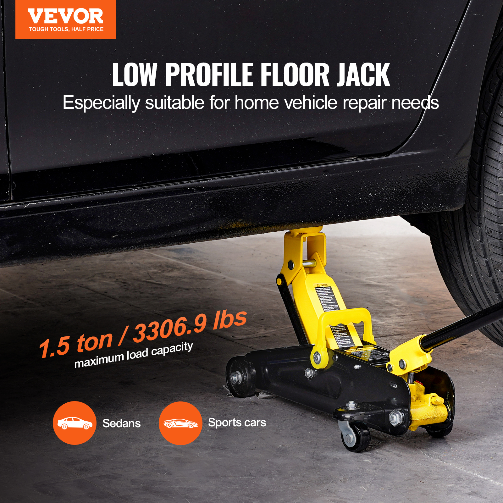 VEVOR Low Profile Floor Jack 1.5-3T Heavy Duty Single/Dual Piston Hydraulic Pump