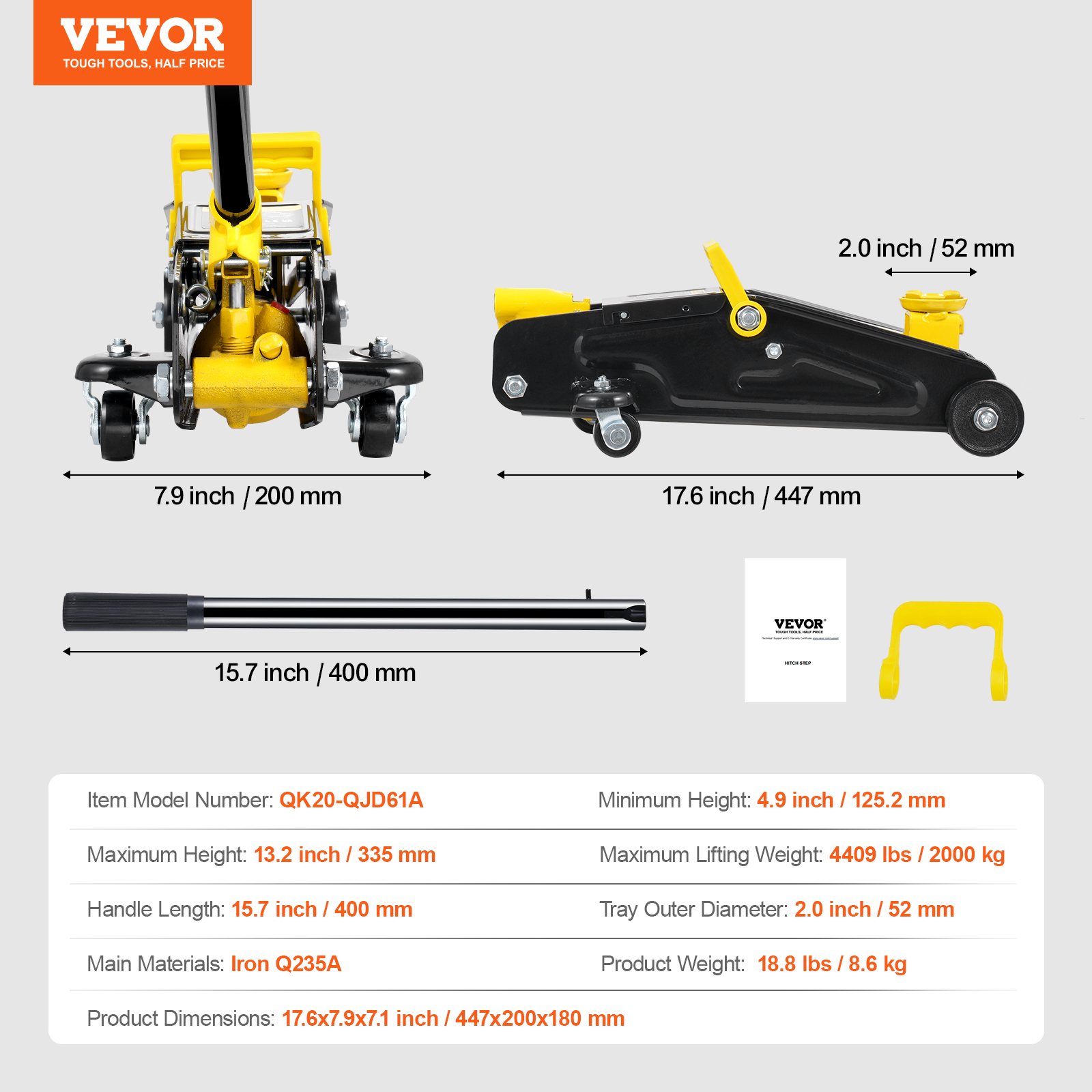 VEVOR Low Profile Floor Jack 1.5-3T Heavy Duty Single/Dual Piston Hydraulic Pump