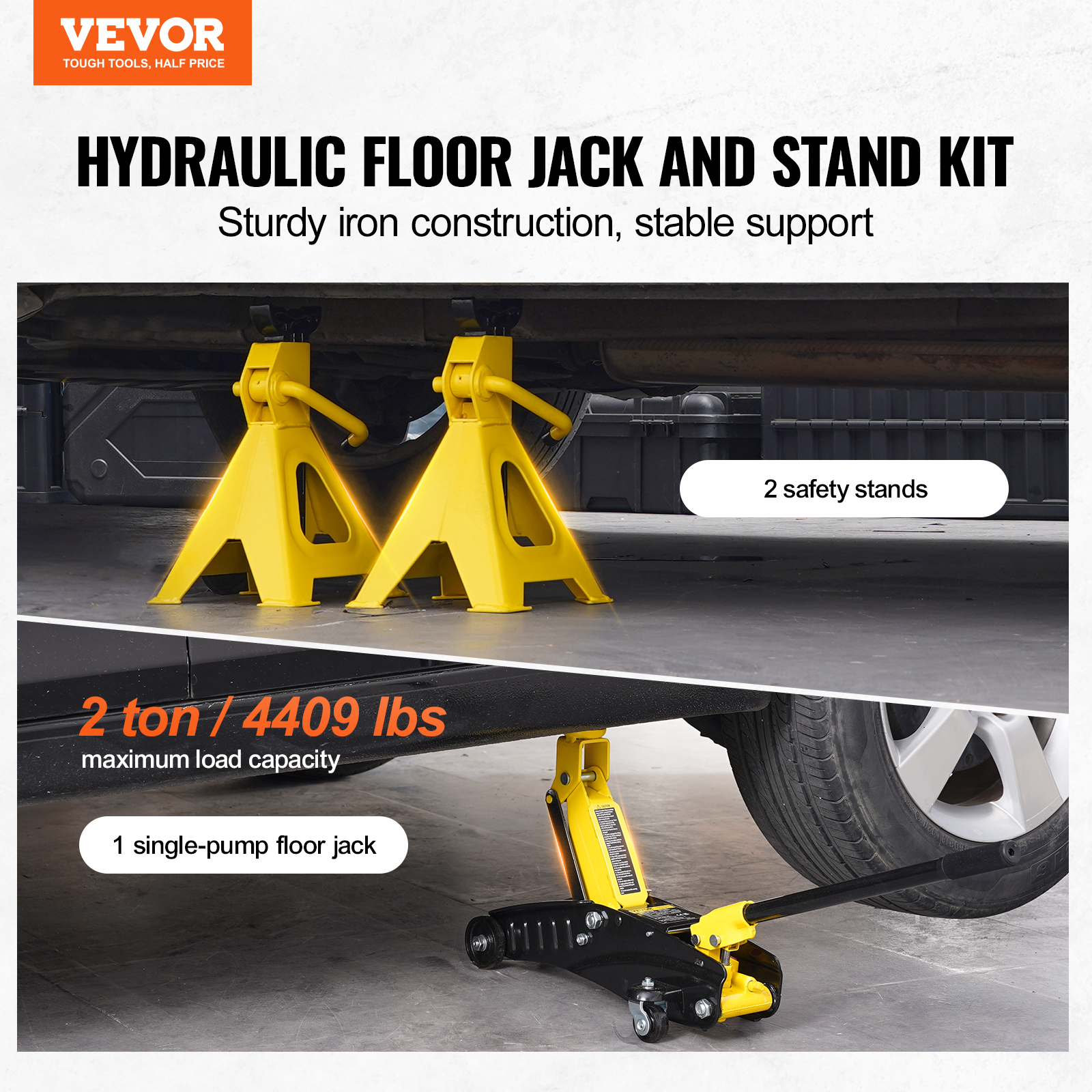 VEVOR Low Profile Floor Jack 1.5-3T Heavy Duty Single/Dual Piston Hydraulic Pump