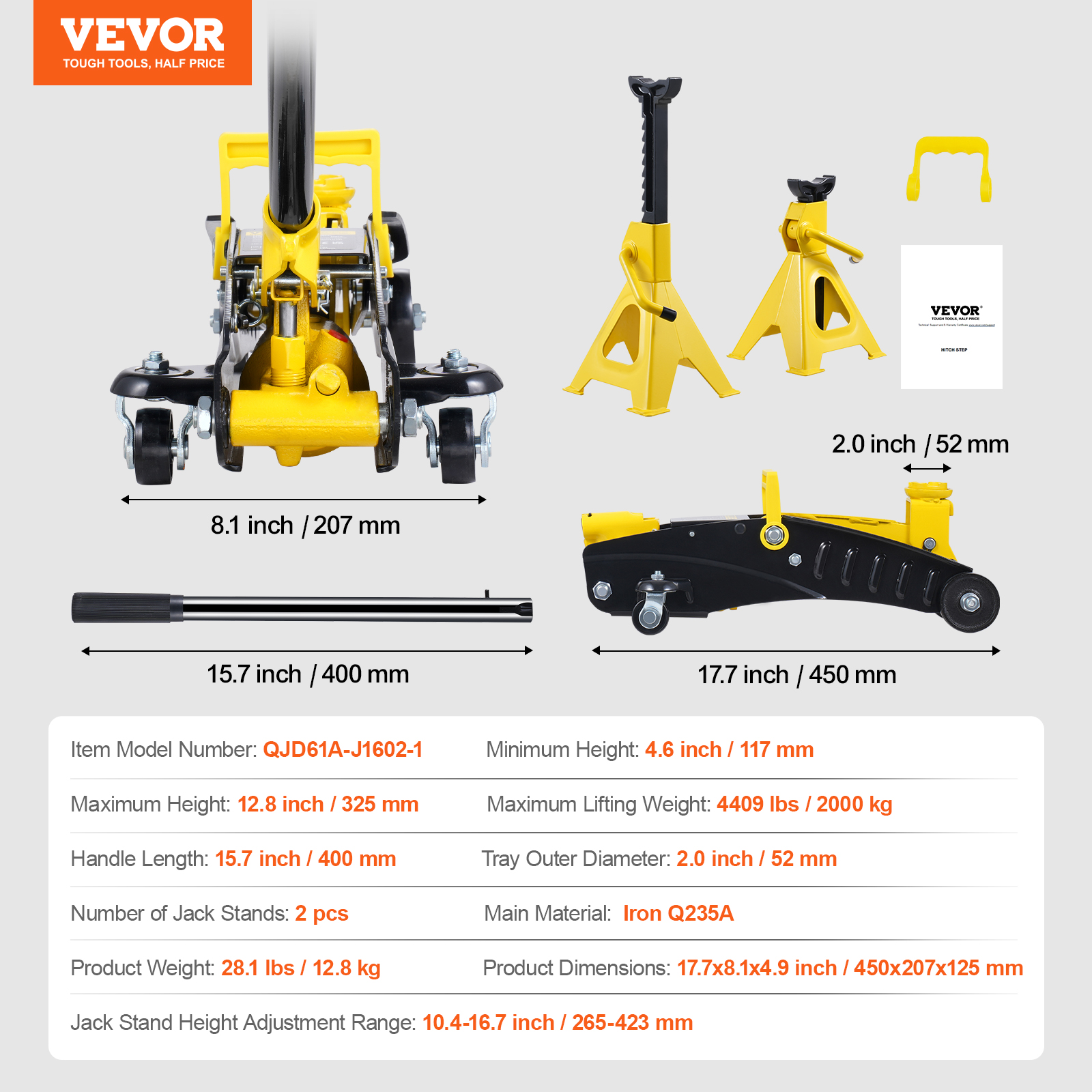 VEVOR Low Profile Floor Jack 1.5-3T Heavy Duty Single/Dual Piston Hydraulic Pump