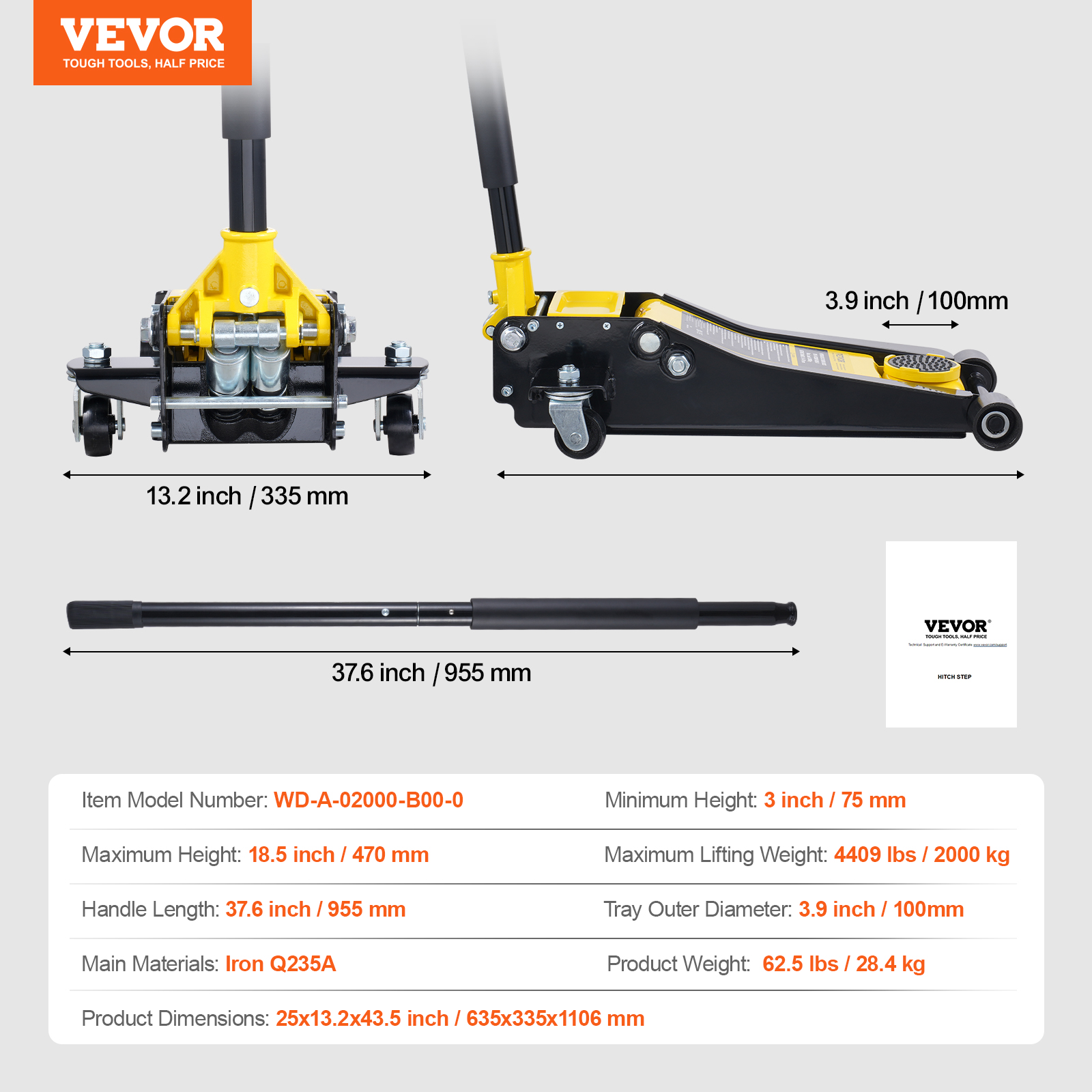 VEVOR Low Profile Floor Jack 1.5-3T Heavy Duty Single/Dual Piston Hydraulic Pump