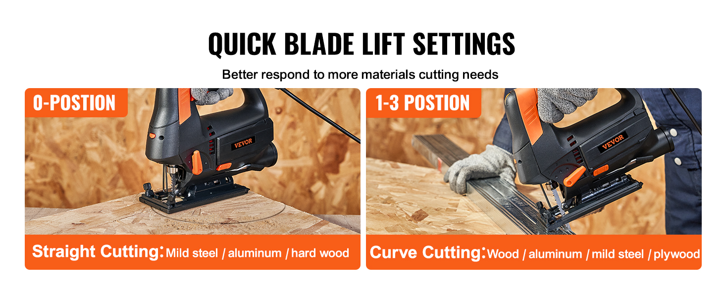 VEVOR Jig Saw, 4-Stage Orbital 0-45° Bevel Curved Cutting, 6 Variable-speed Jigsaw with Laser Scale Ruler, 3100 Speed Corded Jig Saw Power Tool Kit with Cutter Blades, 2 Dust Blowing Suction Removal