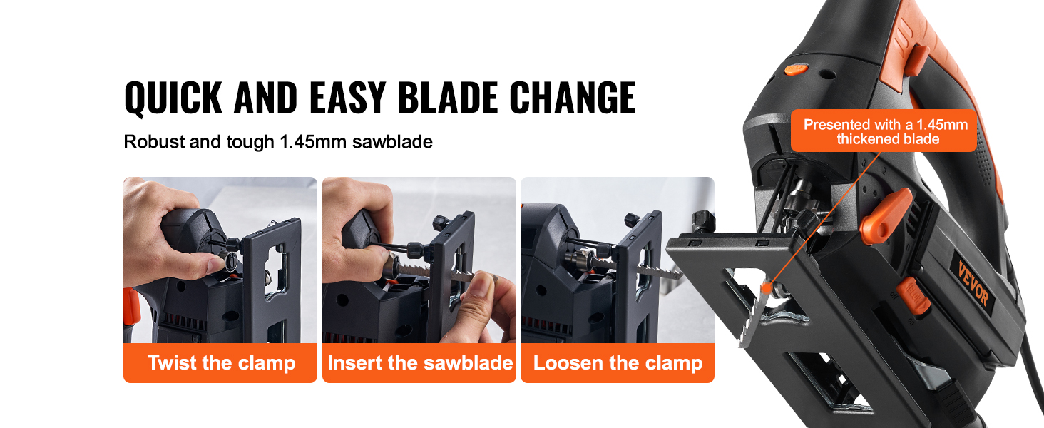 VEVOR Jig Saw, 4-Stage Orbital 0-45° Bevel Curved Cutting, 6 Variable-speed Jigsaw with Laser Scale Ruler, 3100 Speed Corded Jig Saw Power Tool Kit with Cutter Blades, 2 Dust Blowing Suction Removal