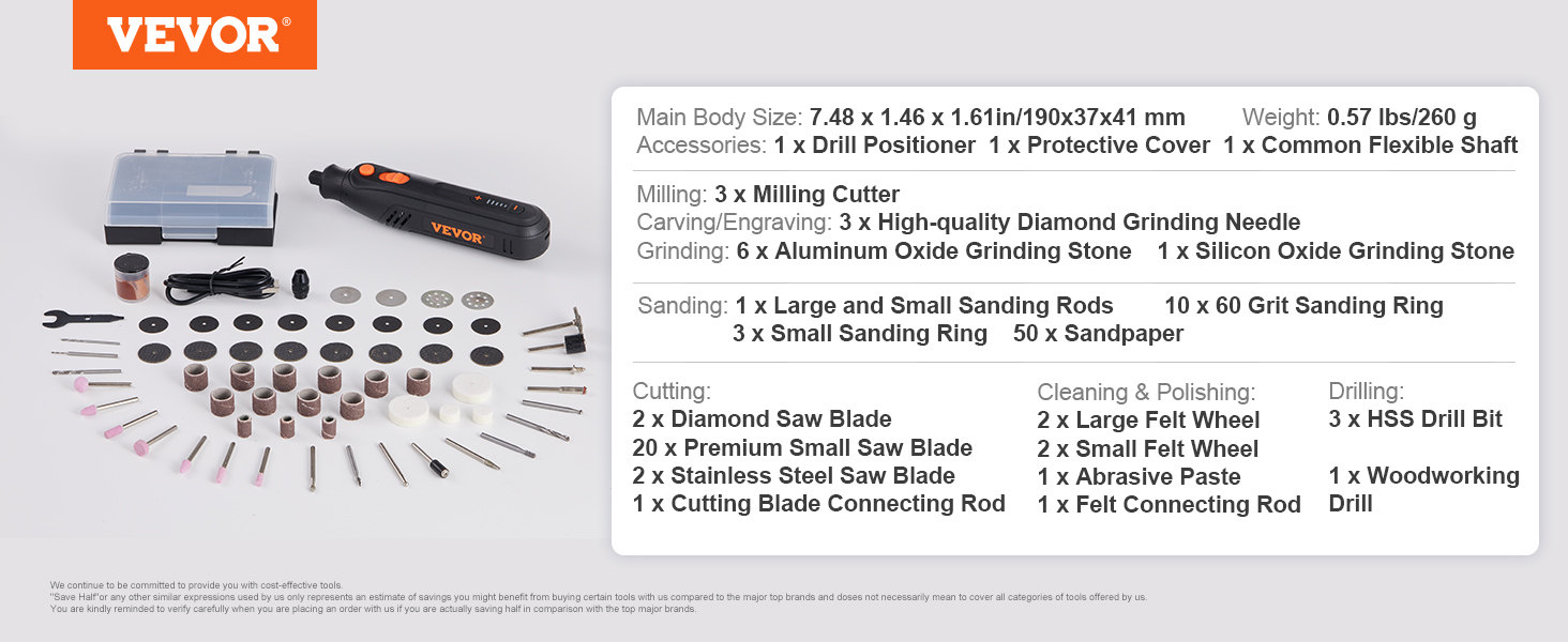 VEVOR Rotary Tool Kit 4V, Mini Rechargeable Engraver Tool 5