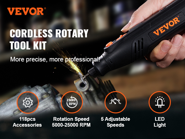 VEVOR Kit Outils Rotatifs Vitesse Variable 118 PCS pour Ponçage Meulage  Sablage Polyvalents Outil Rotatif Sans Fil DIY pour le Fraisage Gravure  Coupe