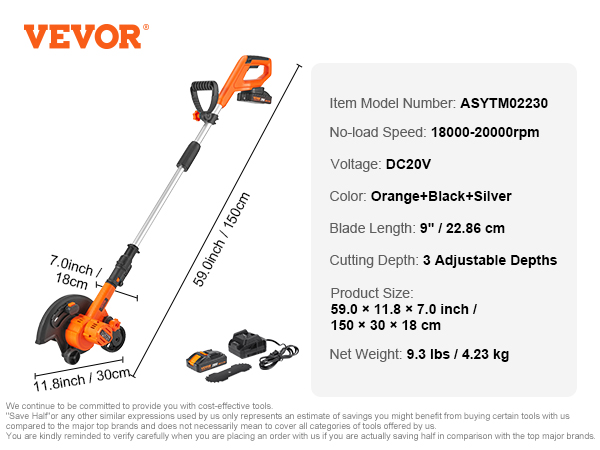 VEVOR Cordless String Trimmer, 12 20 V Battery Powered Weed Eater