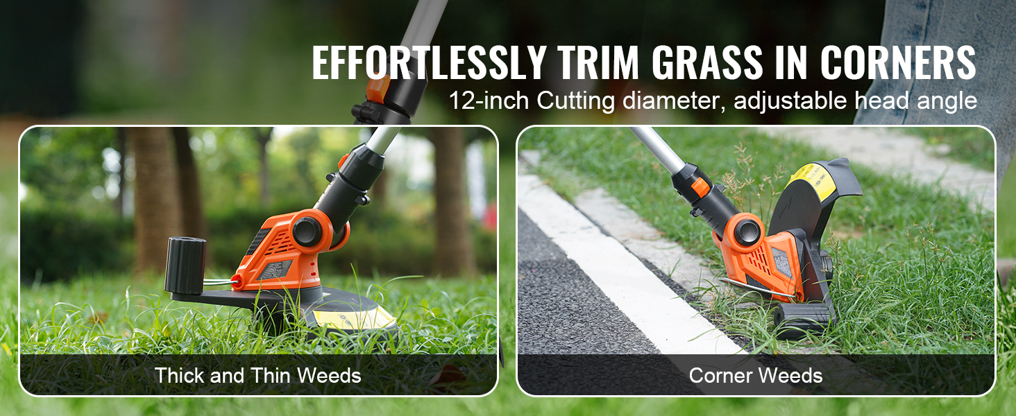 VEVOR Cordless String Trimmer, 12" 20 V Battery Powered Weed Eater With Auto Feed, 3 Spools, Battery and Charger Included, Cordless Weed Wacker for Trimming and Edging, for Lawns, Orchards, Driveways