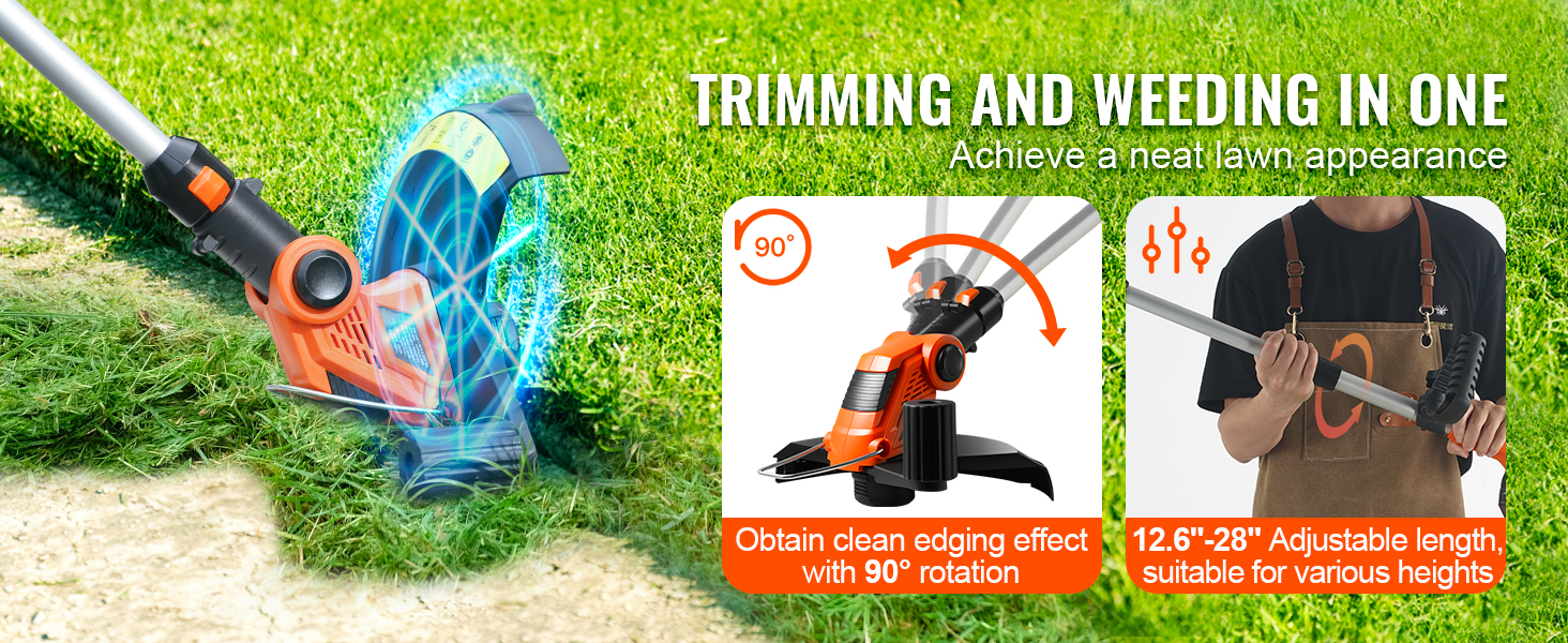 VEVOR Cordless String Trimmer, 12" 20 V Battery Powered Weed Eater With Auto Feed, 3 Spools, Battery and Charger Included, Cordless Weed Wacker for Trimming and Edging, for Lawns, Orchards, Driveways