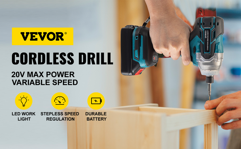 VEVOR VEVOR Cordless Drill Driver, 20V Max Cordless Drill Combo Kit, 2/5"  Hex Impact Drill, 0-2900 RPM Variable Speed Electric Impact Driver, 1239  in-lbs Torque Brushless Cordless Drill for Home Improvement
