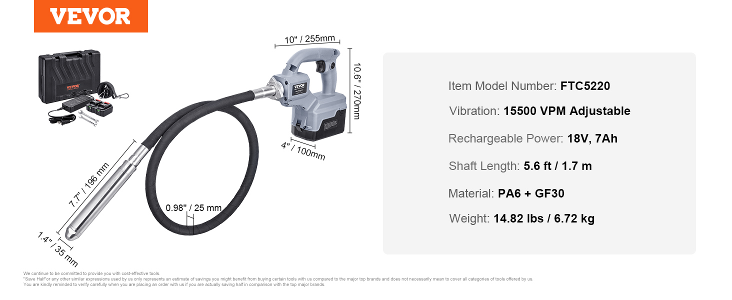 Cordless Concrete Vibrator Tool 18V 800W - Portable Electric Vibrating Tool With Power Display