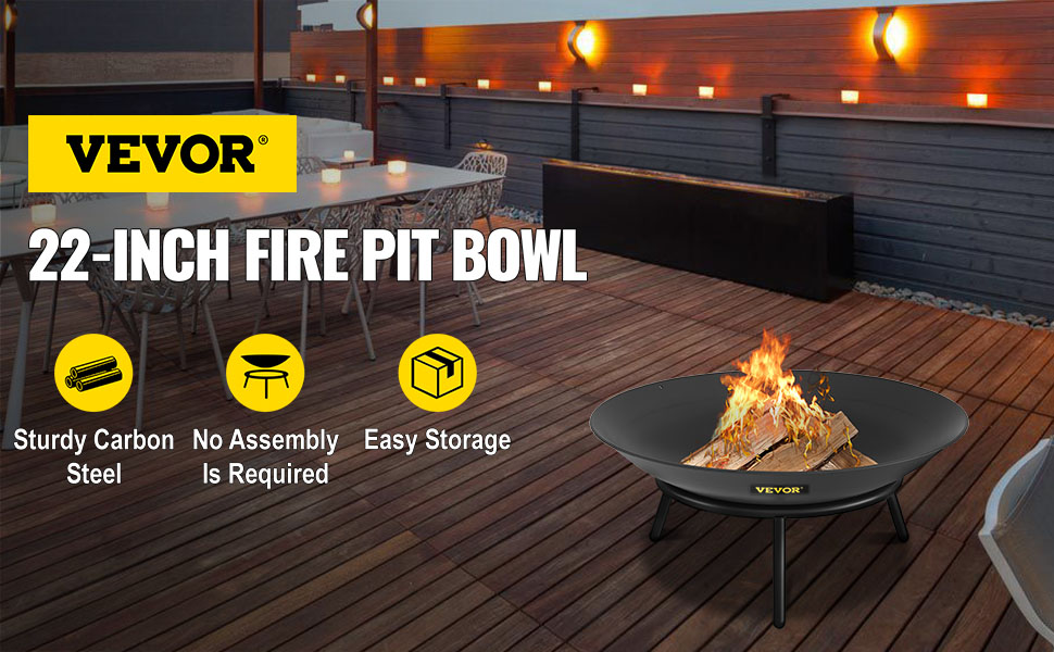 Fire Pit Bowl,22 in,Black